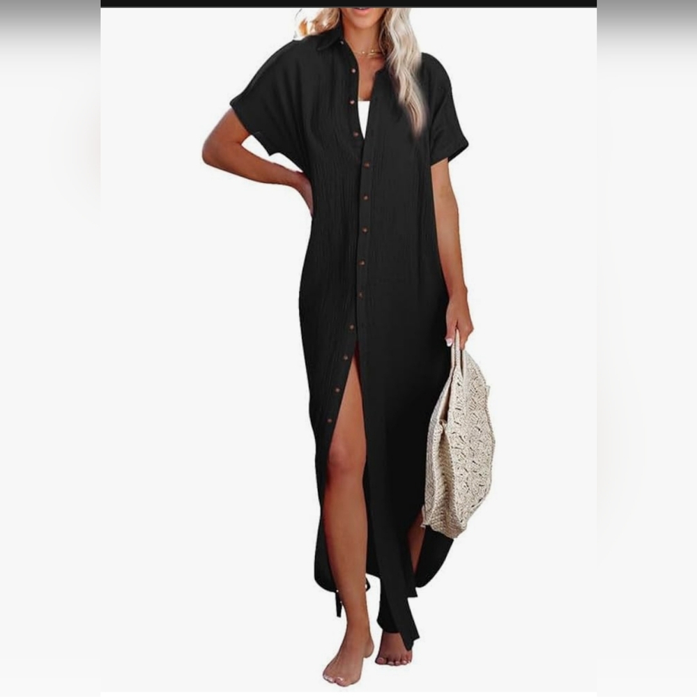 Dokotoo BNWT  Casual Short Sleeve Side Split Button Down Dress/ Cover Up XL